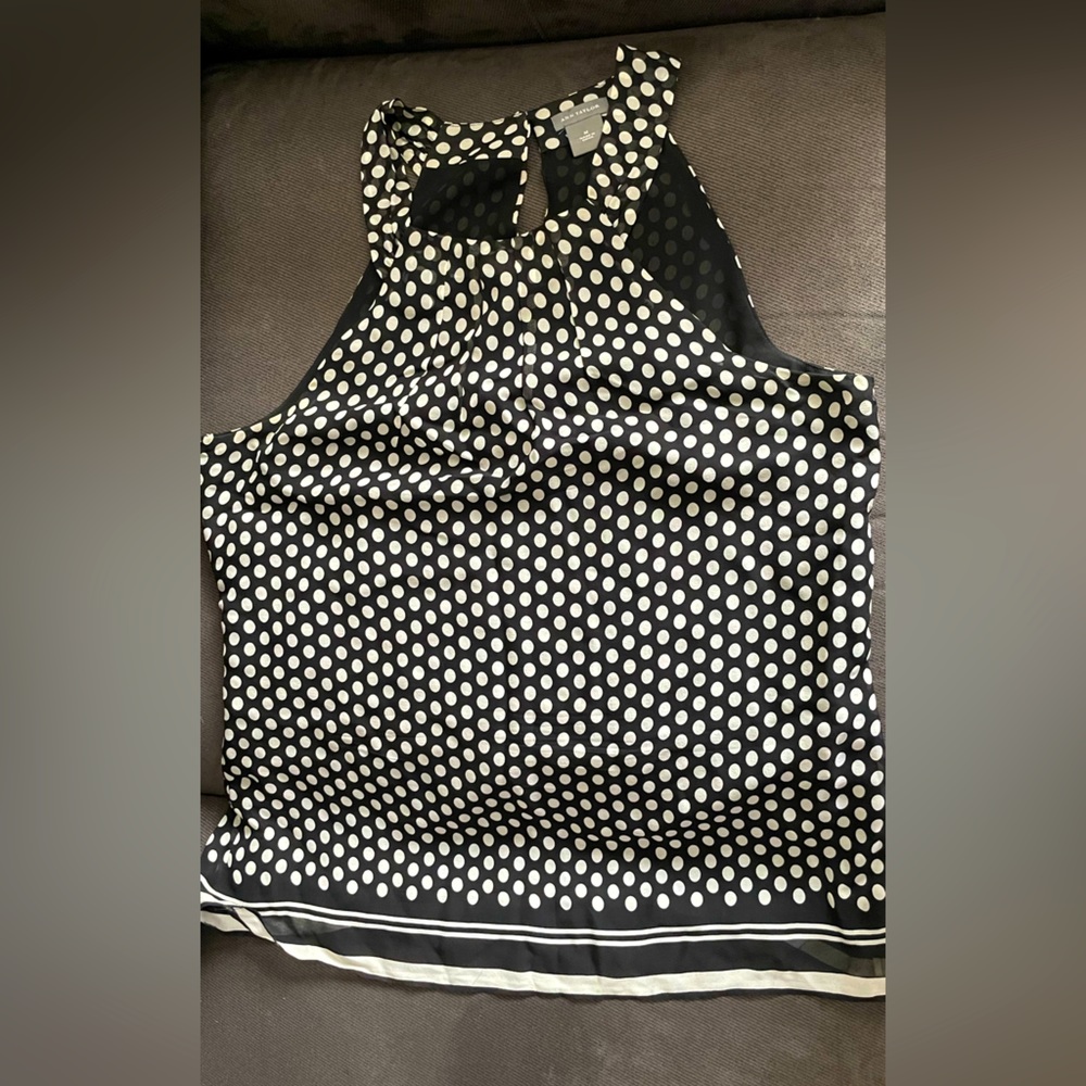 Ann Taylor polka dotted black and white blouse